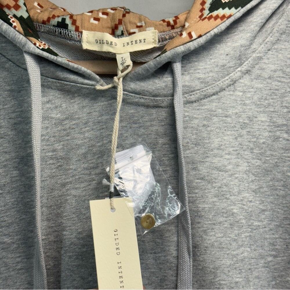 New with tags Gilded Intent Gray and Tan Patterned Women's Large Hoodie - Picture 6 of 14